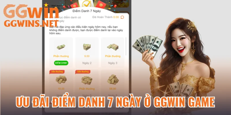 Ưu đãi điểm danh 7 ngày ở GGWIN game
